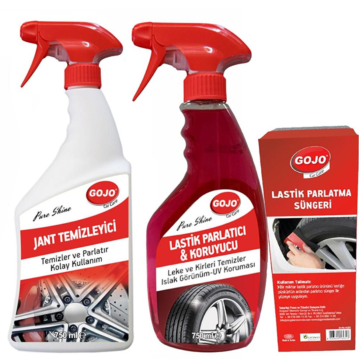 Gojo Lastik Parlatıcı 750 ML + Jant Temizleyici 750 ML + Lastik Parlatma Süngeri