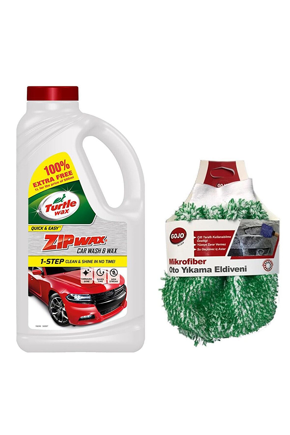 Turtle Wax Zip Wax Cilalı Oto Yıkama Şampuanı 60 Yıkama 1 L+ Gojo Yıkama Eldiveni