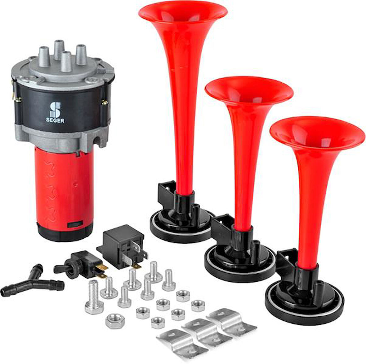 Unıversal Korna Kompresorlu 3 Borulu Elektrikli Melodılı 12v - Seger 80kh12.000.03b