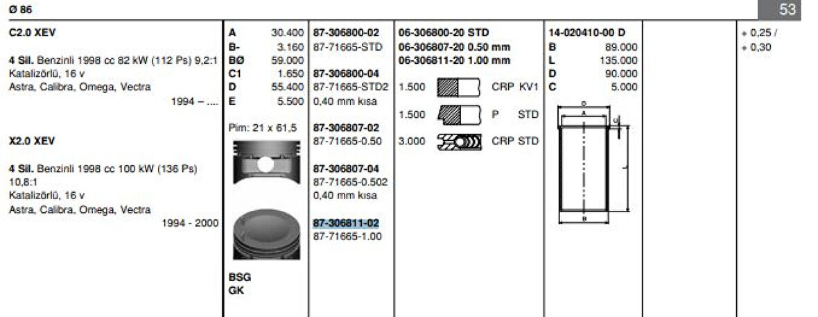 Opel Piston Segman X20xev Vectra B Omega B (87,00mm) 100 - Goetze 8771665100000g