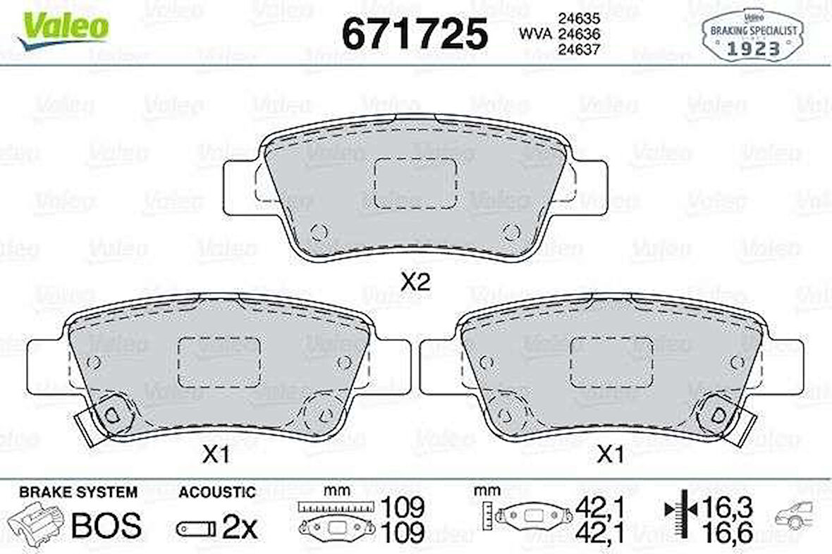 Honda Arka Fren Balatası Honda Cr-V 2.0 I-Vtec 07>12 / Cr-V 1.6 I-Dtec 12> - Valeo 671725