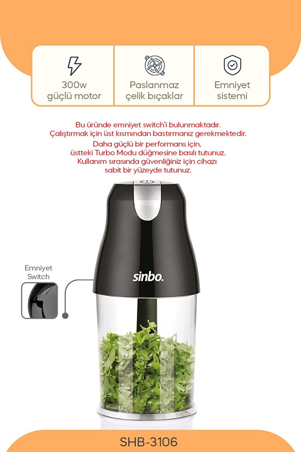 Sinbo SHB-3106 4 Bıçaklı 1.500 ml Doğrayıcı 300W