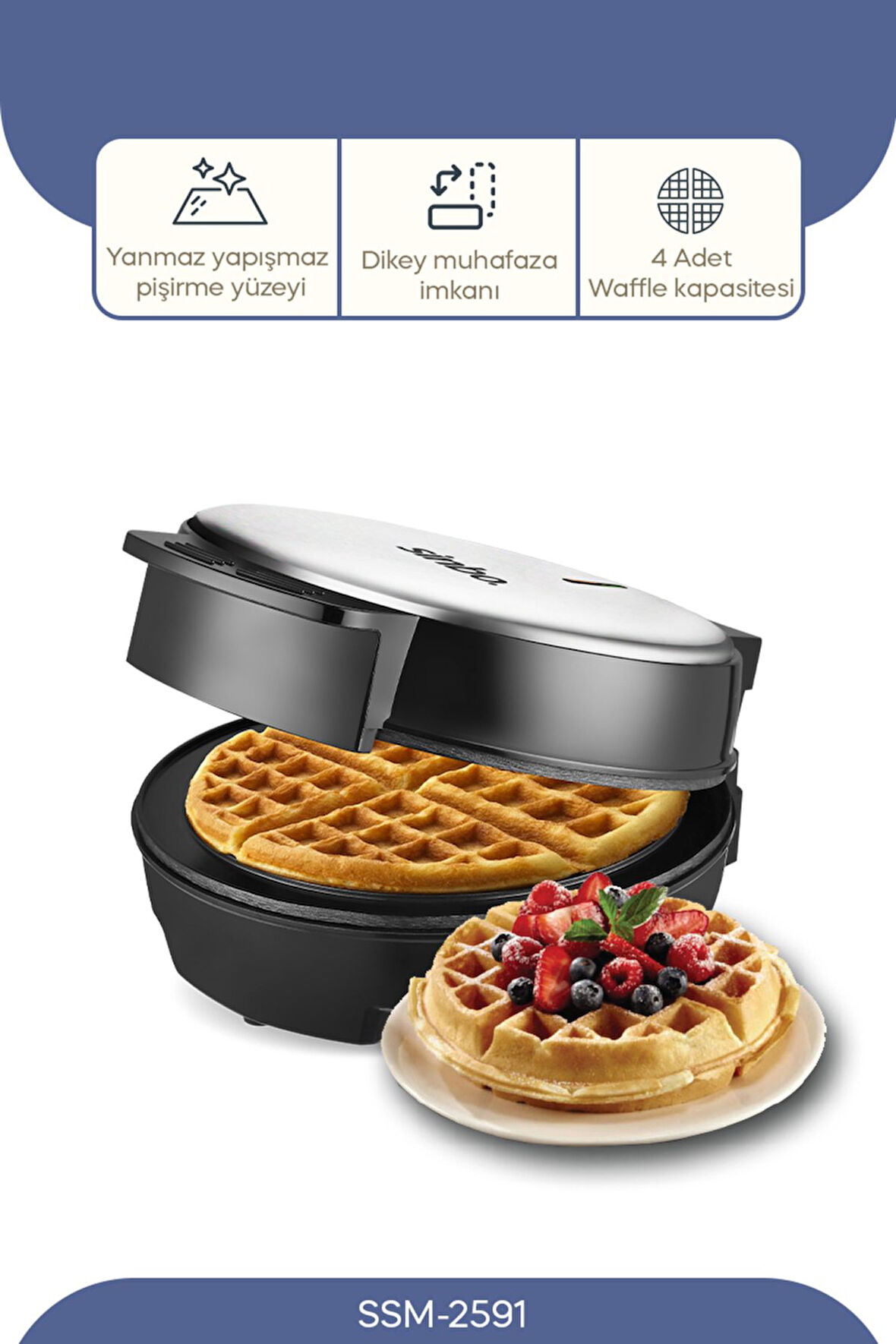 Sinbo Ssm-2591 Belçika Waffle Makinesi, Yapışmaz Kaplama 1000 Watt