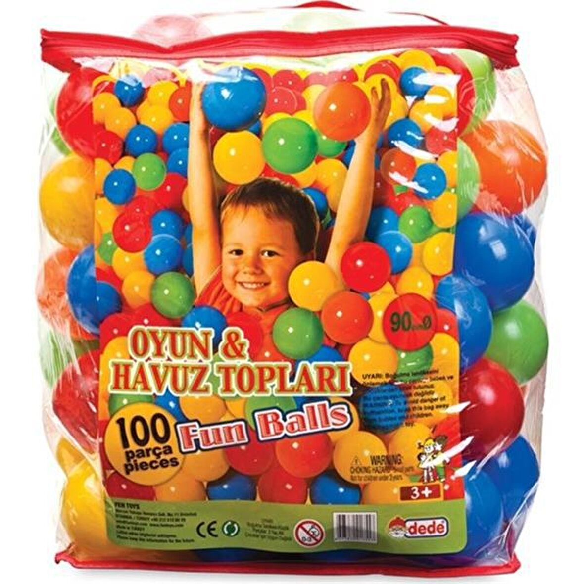 DEDE OYUN VE HAVUZ TOPU 9 CM (100 ADET PVC TORBADA)