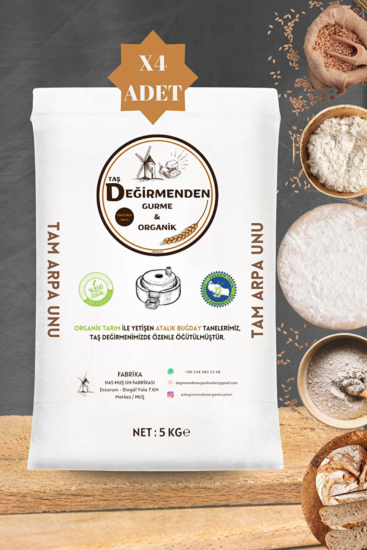 Organik Atalık Tam Arpa Unu - 20 Kilo