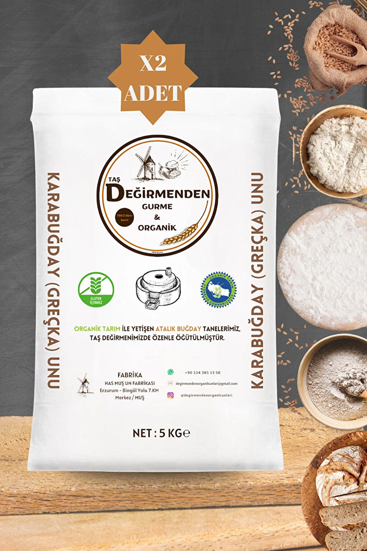 Organik Atalık Karabuğday (Greçka) Unu (Gluten İçermez) - 10 Kilo