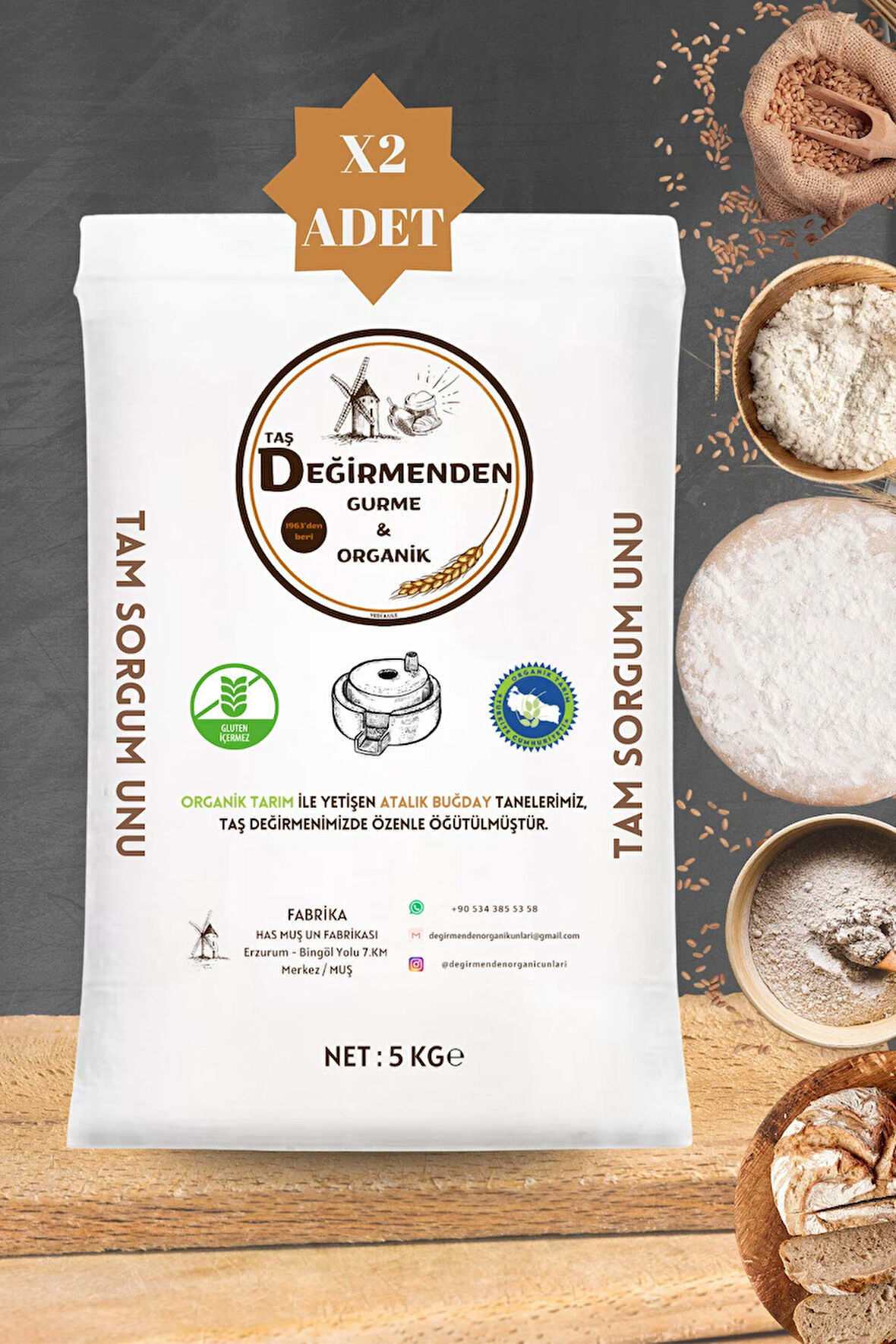 Organik Tam Sorgum Unu (Gluten İçermez) - 10 Kilo