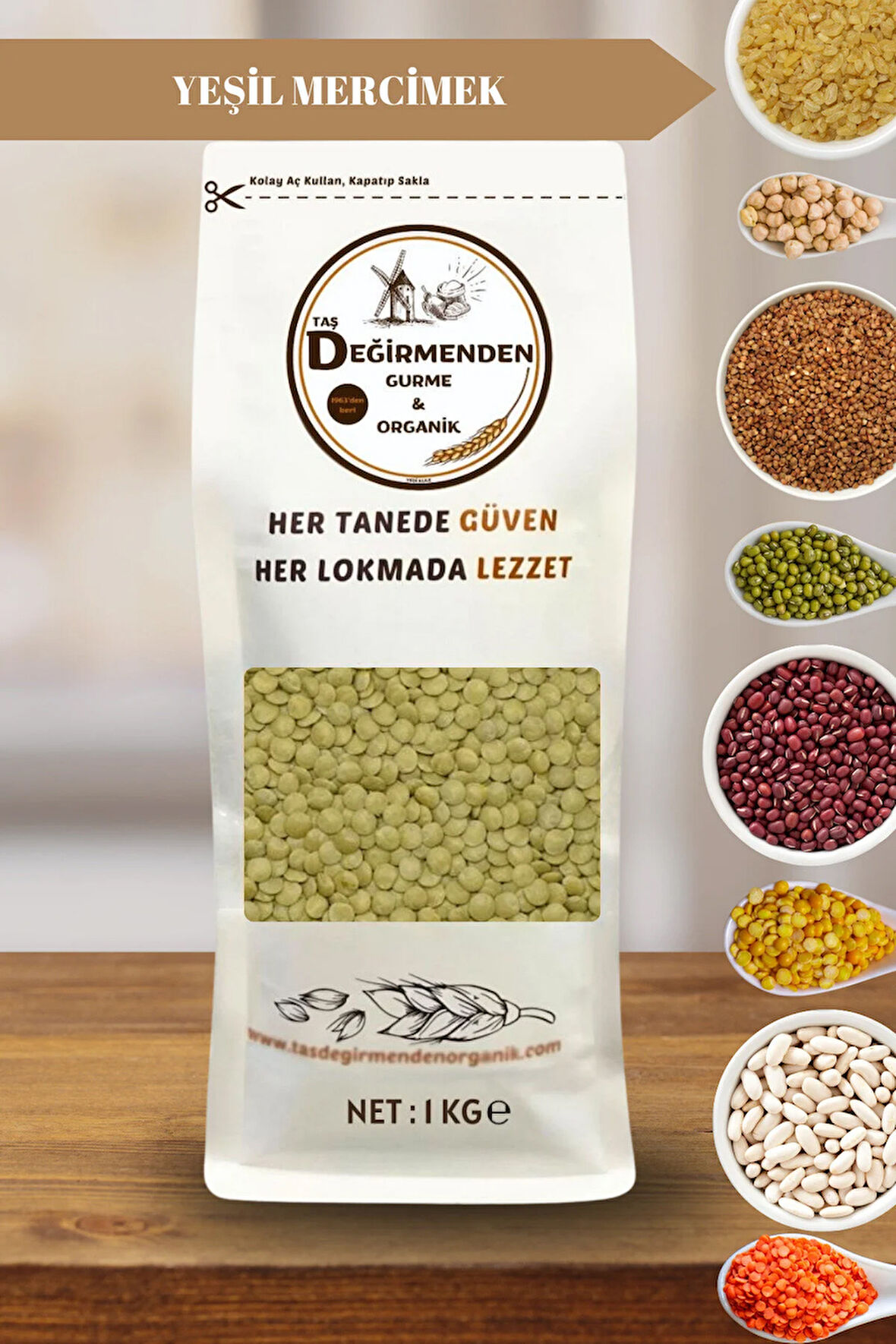 Organik Atalık Yeşil Mercimek (7 MM) - 1 Kilo