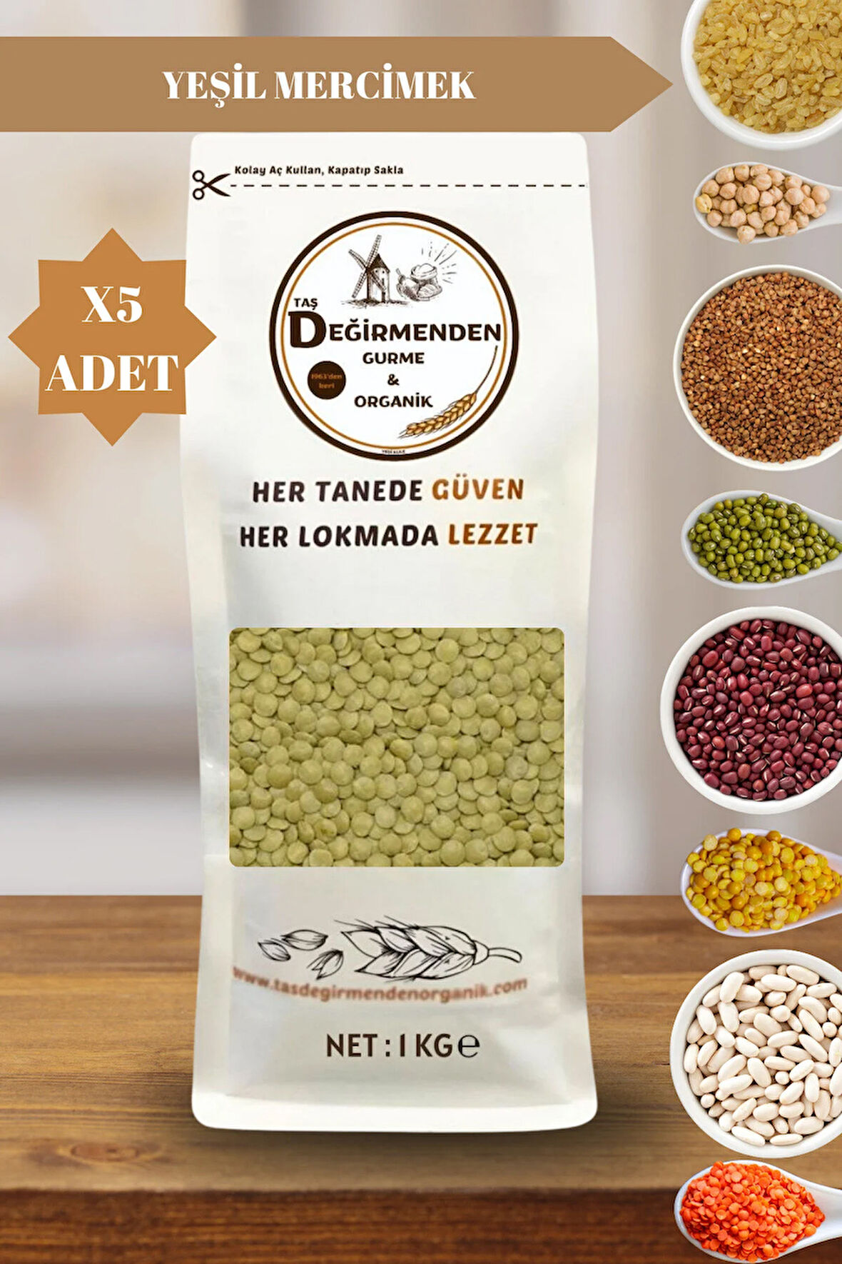 Organik Atalık Yeşil Mercimek (7 MM) - 5 Kilo