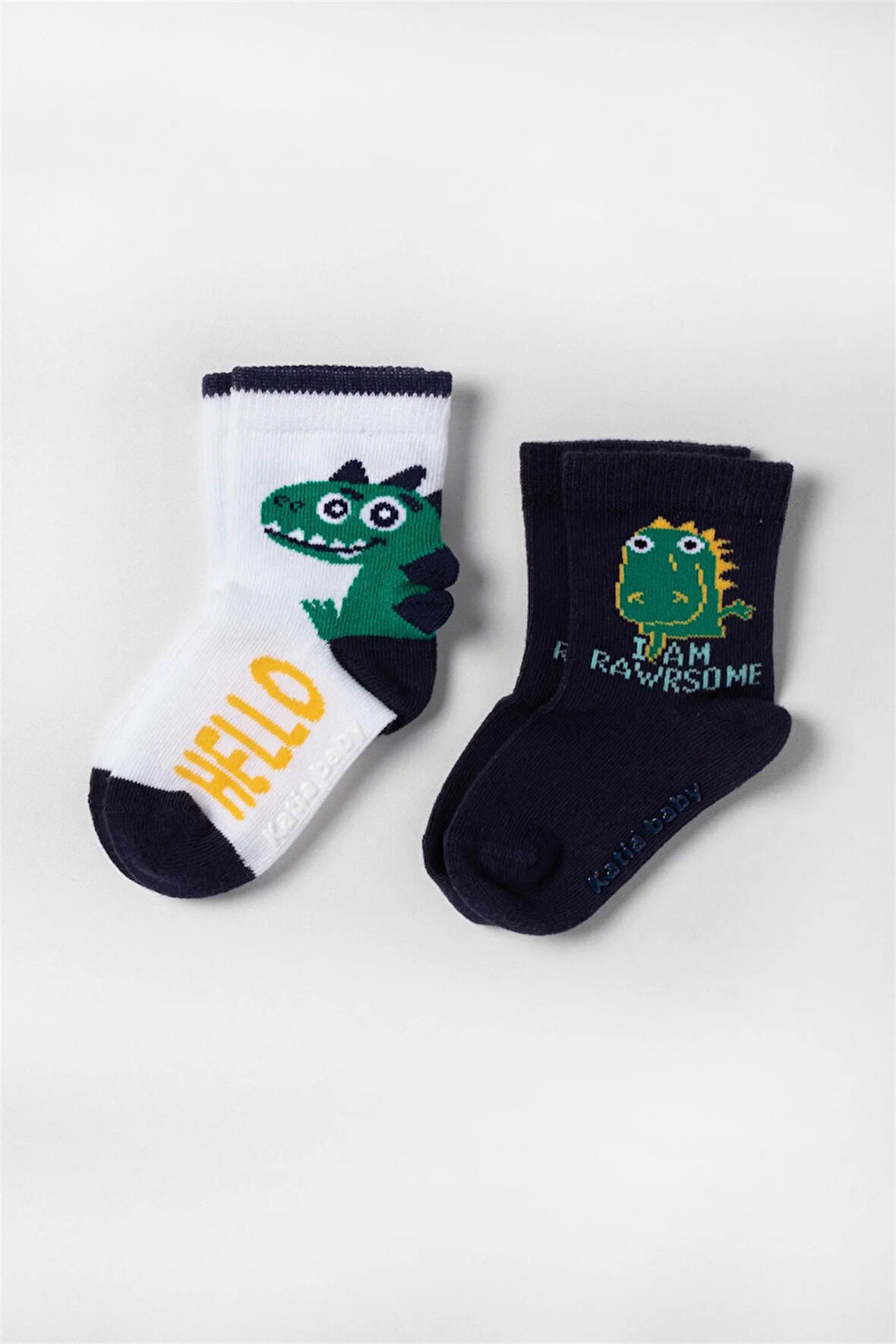 2 li Paket Teal Tales Dinazor Bebek Çorap Lacivert/Beyaz