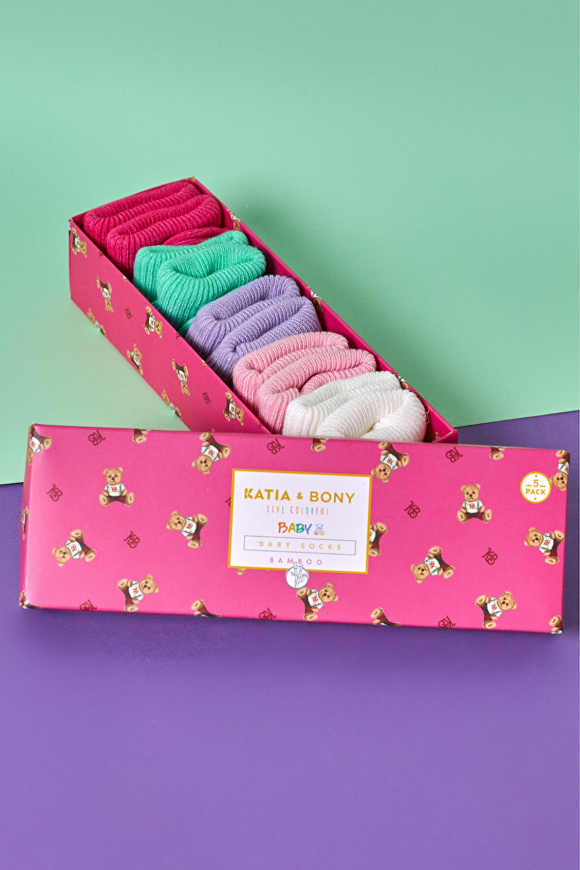5'li Paket Yenidoğan Bambu Bebek Çorap Renkli