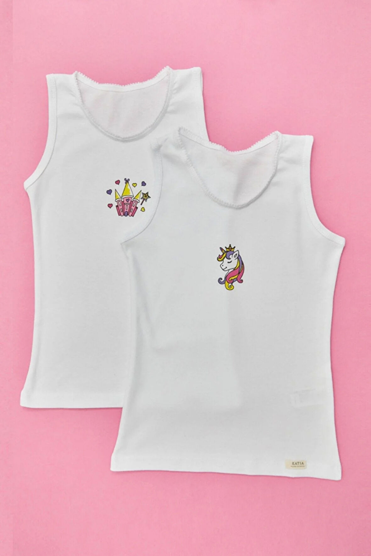 2 li Paket Unicorn Kız Çocuk Atlet Beyaz/Beyaz