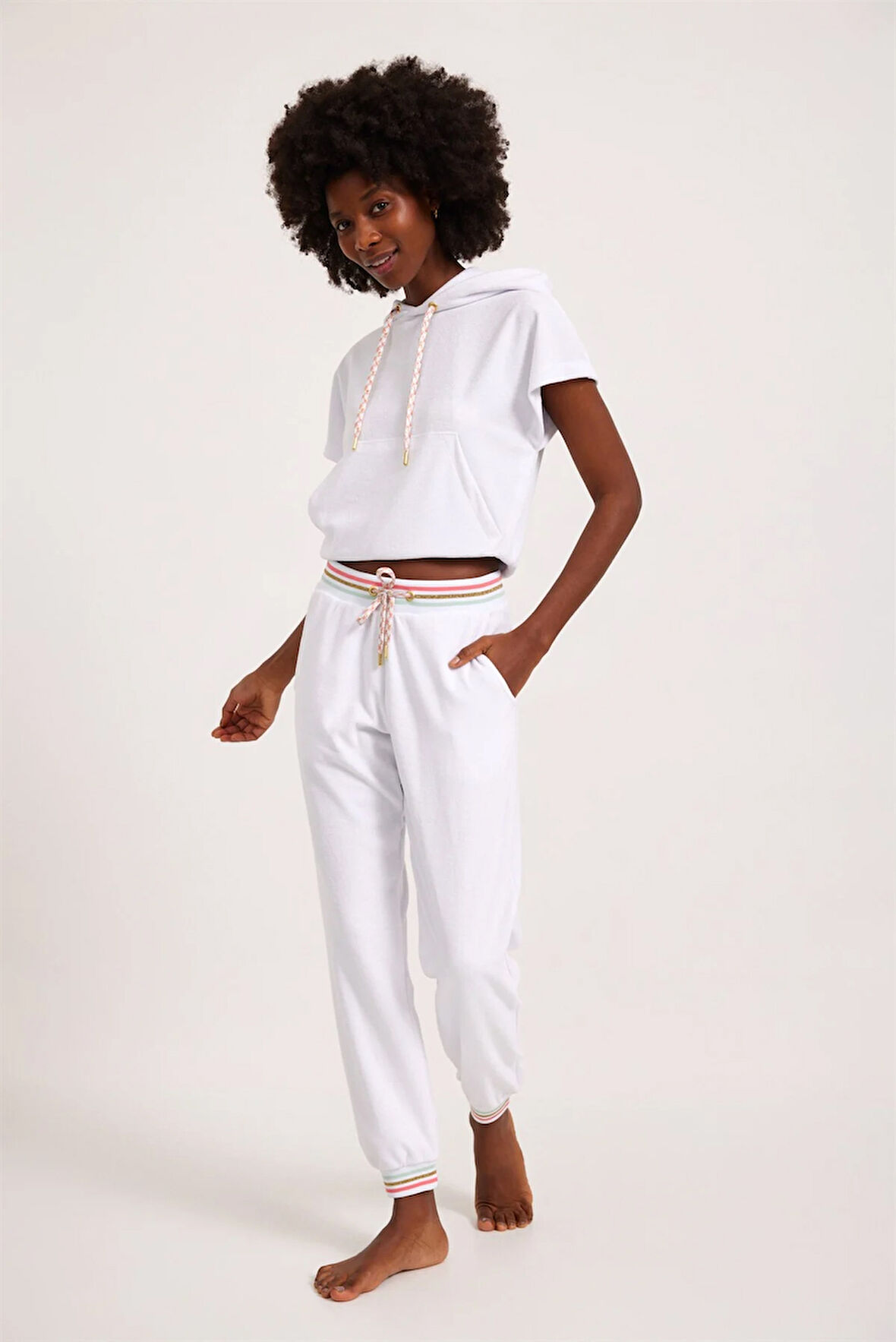 Fun Giraffe Kadın Havlu Eşofman Altı Beyaz