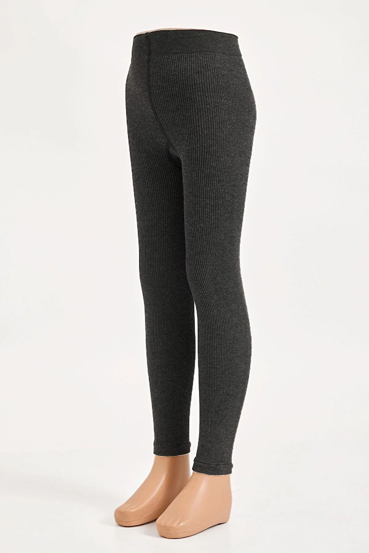 Viskon Çizgi Desenli Çocuk Tayt Antrasit Melanj