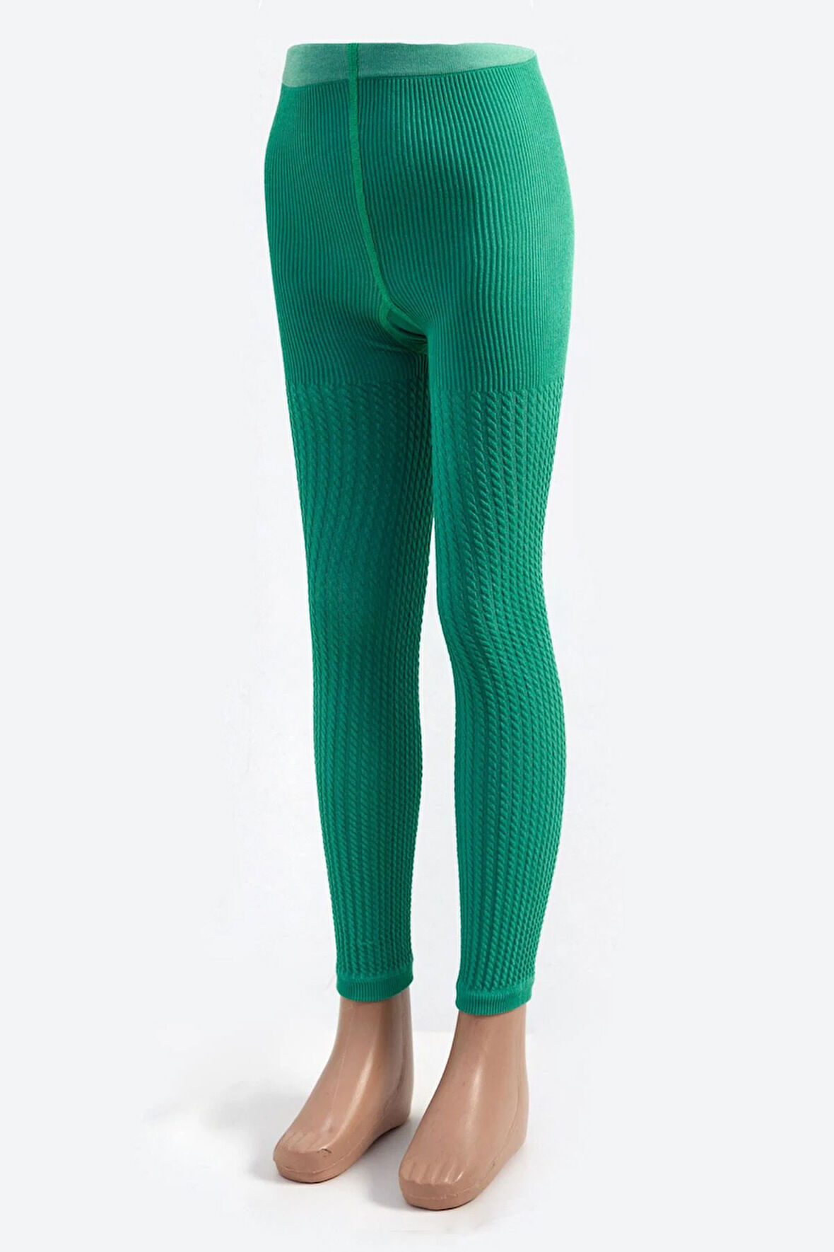 Burgu Desenli Viskon Çocuk Tayt Yeşil