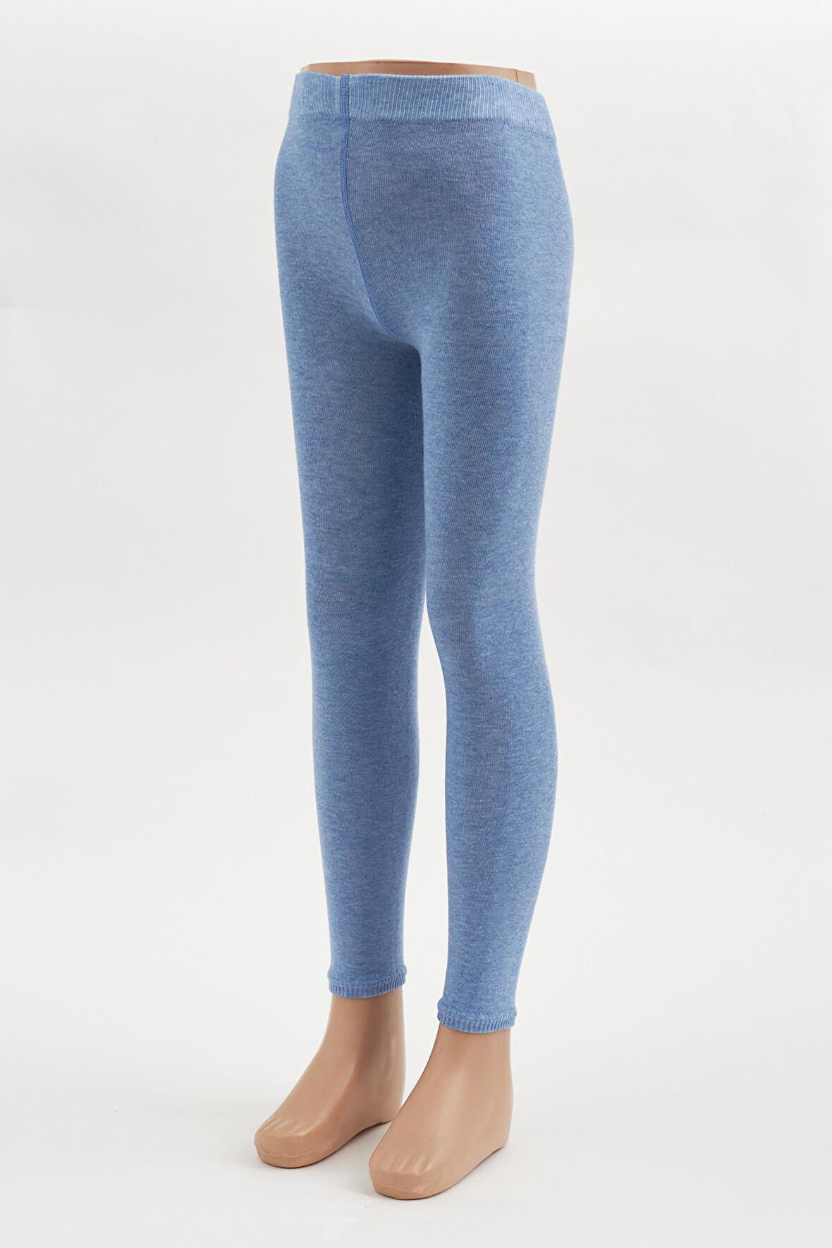 Çocuk Pamuklu Tayt Mavi Melanj