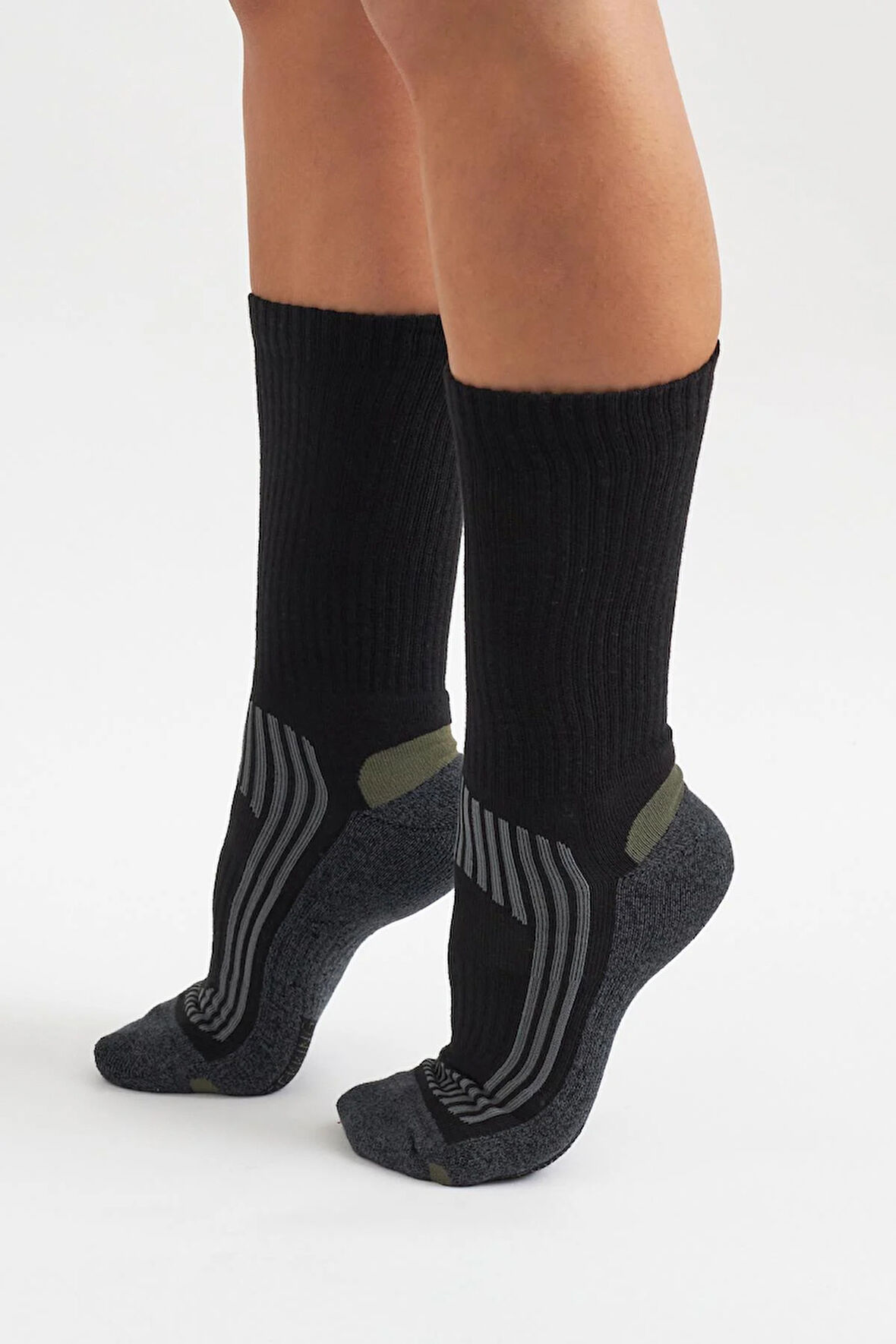 Erkek Havlu Taban Soket Çorap Gri/Yeşil