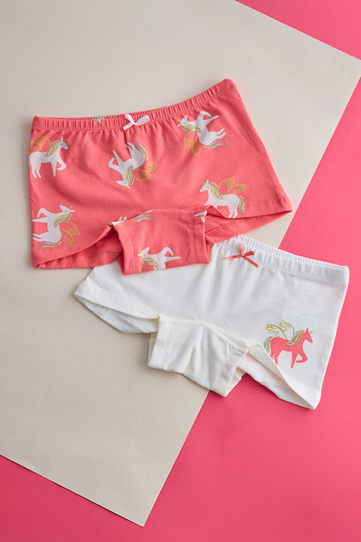 Kız Çocuk 2'li Paket Unicorn Boxer Ekru/Pembe