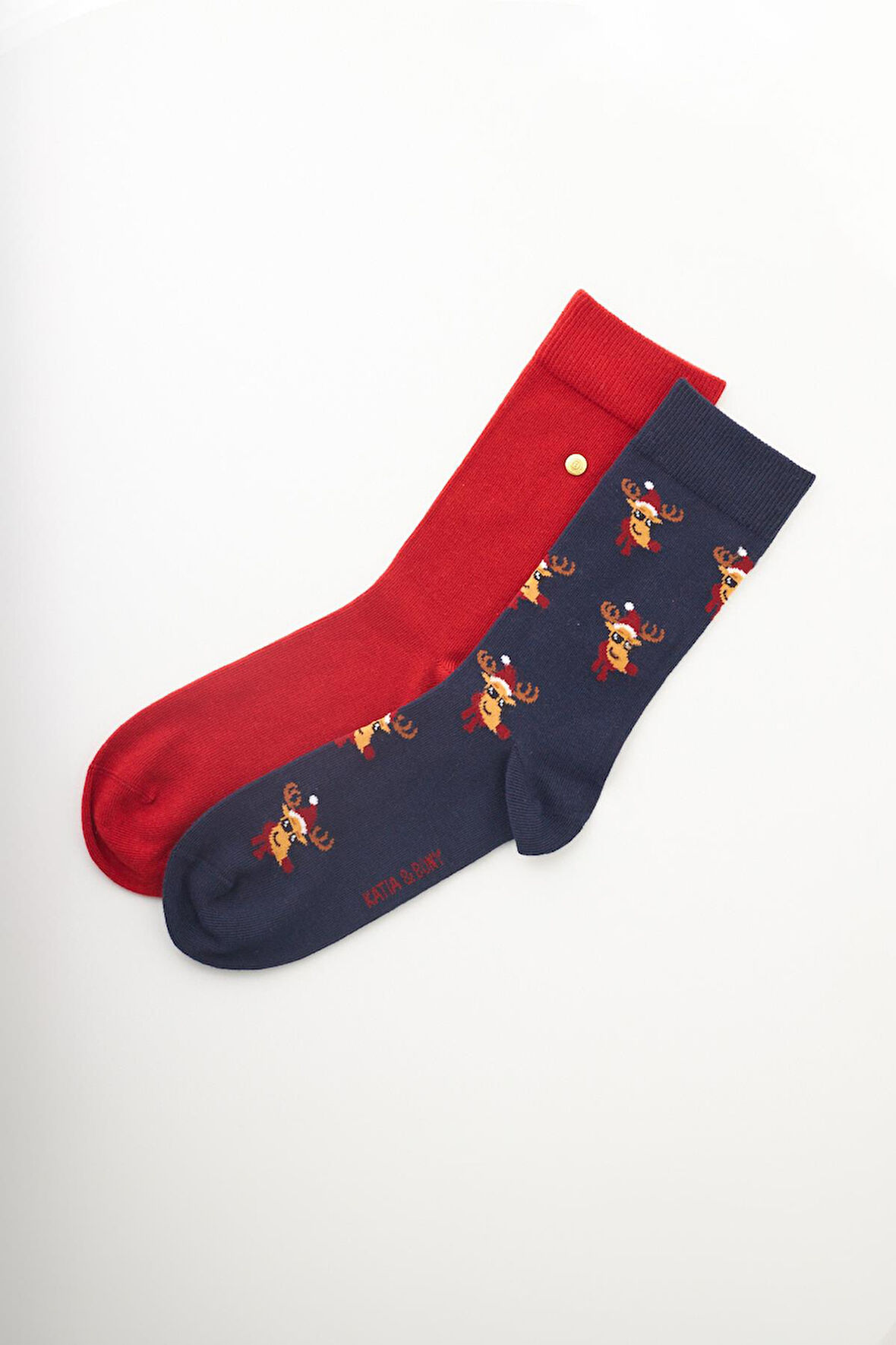 Erkek Geyik Desenli Yılbaşı Temalı 2'li Soket Çorap