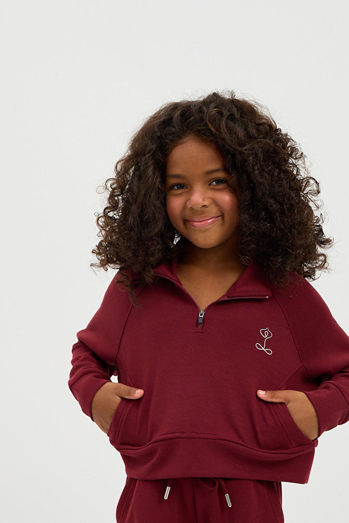 Kız Çocuk Basıc Fluffy Sweatshirt Bordo