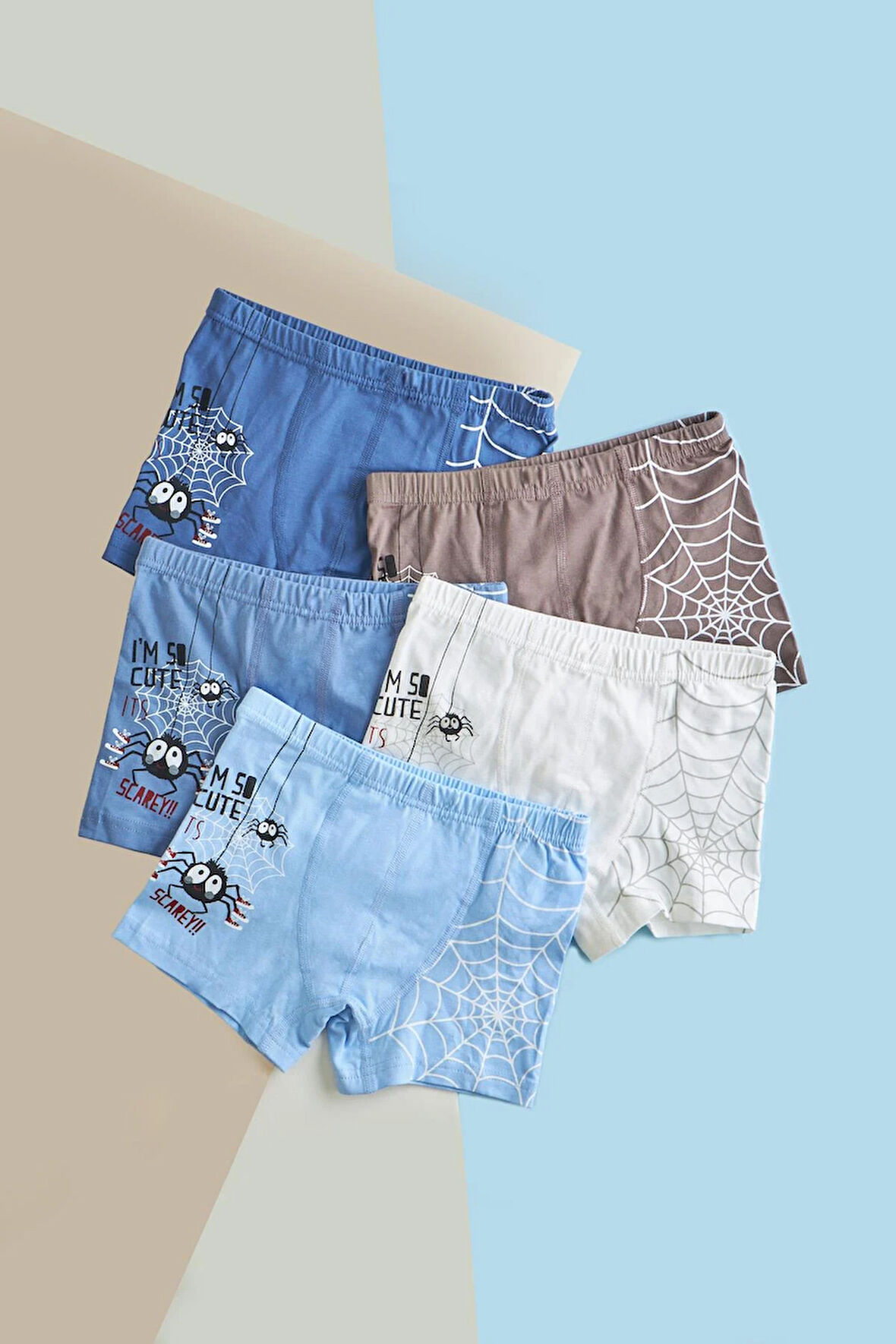  Erkek Çocuk 5 li  Paket Örümcek Baskılı Boxer Çok Renkli