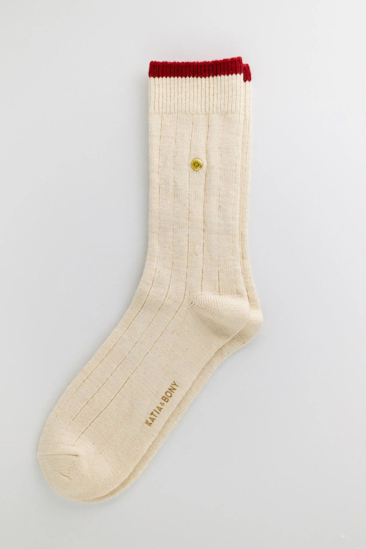 Erkek Zımbalı Ekose Soket Çorap Ekru-Bordo