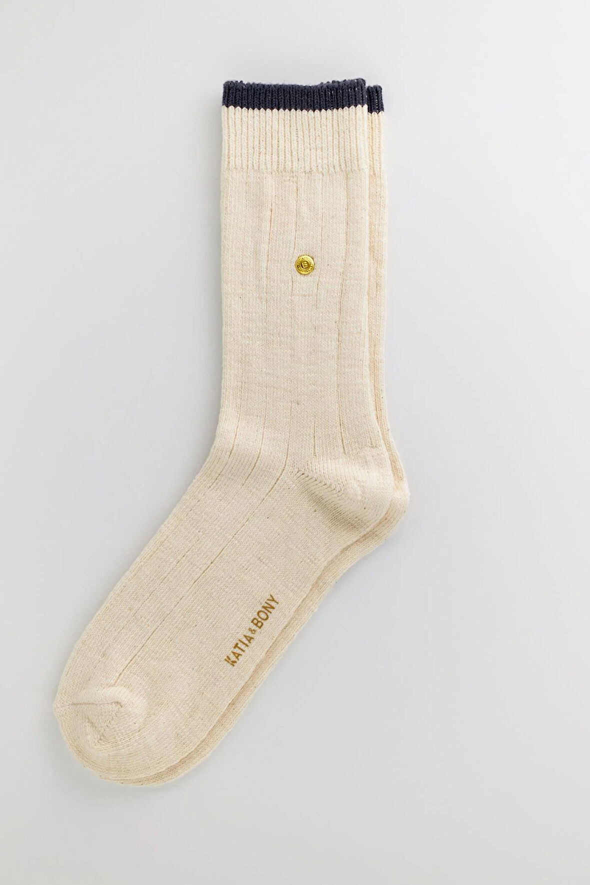 Erkek Zımbalı Ekose Soket Çorap Ekru-Lacivert