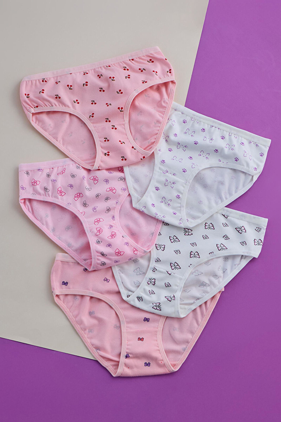 Kız Çocuk  5 li Paket Kelebek Desenli  Slip Çok Renkli
