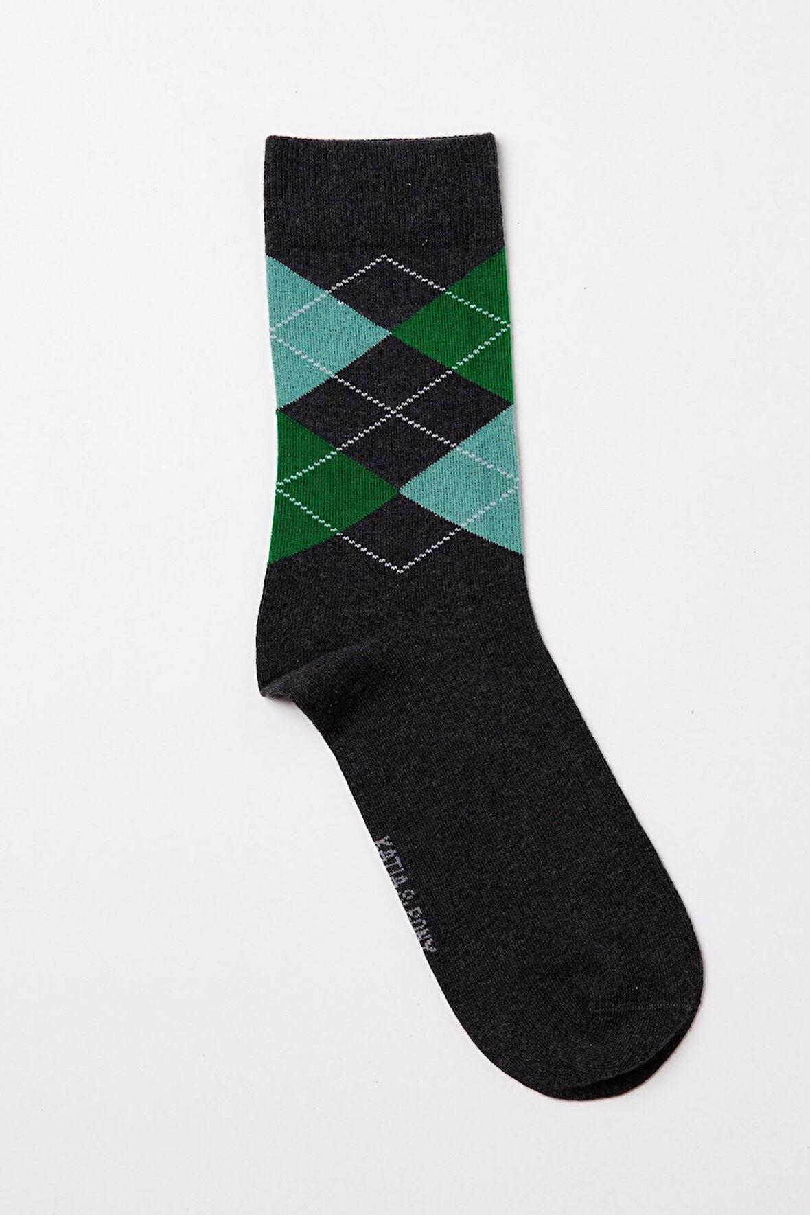 Erkek Ekose Desenli Soket Çorap Gri Melanj- Yeşil
