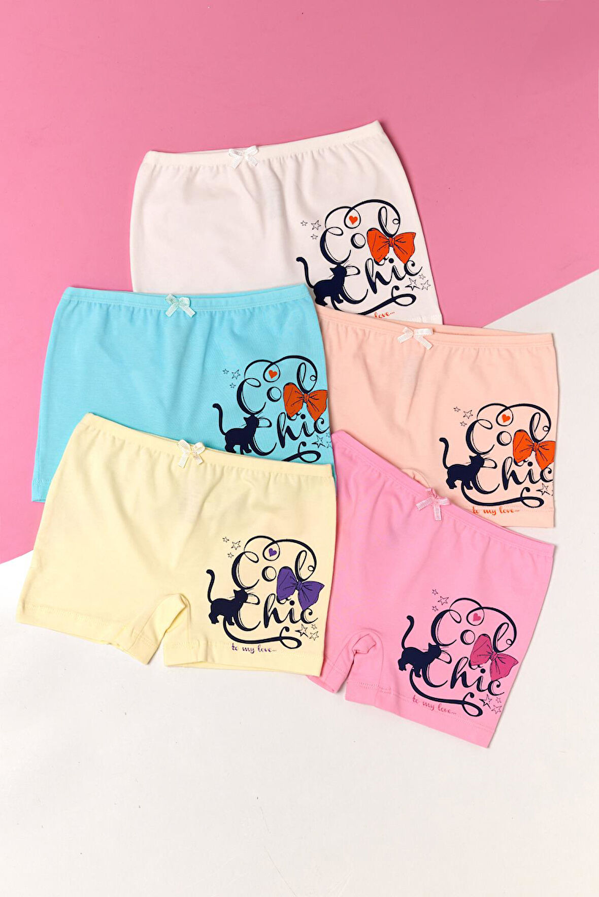 Kız Çocuk 5'li Paket Kedi Desenli Boxer
