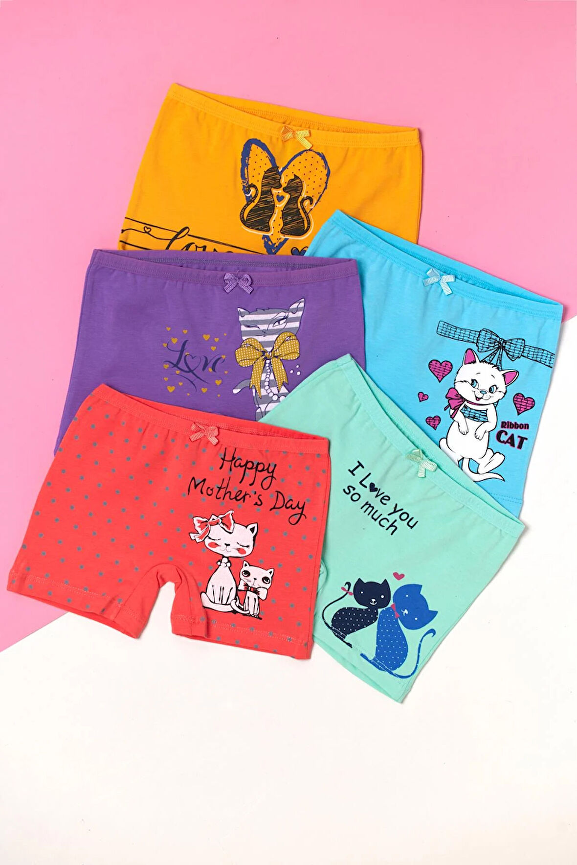 Kız Çocuk 5'li Paket Çok Renkli Boxer