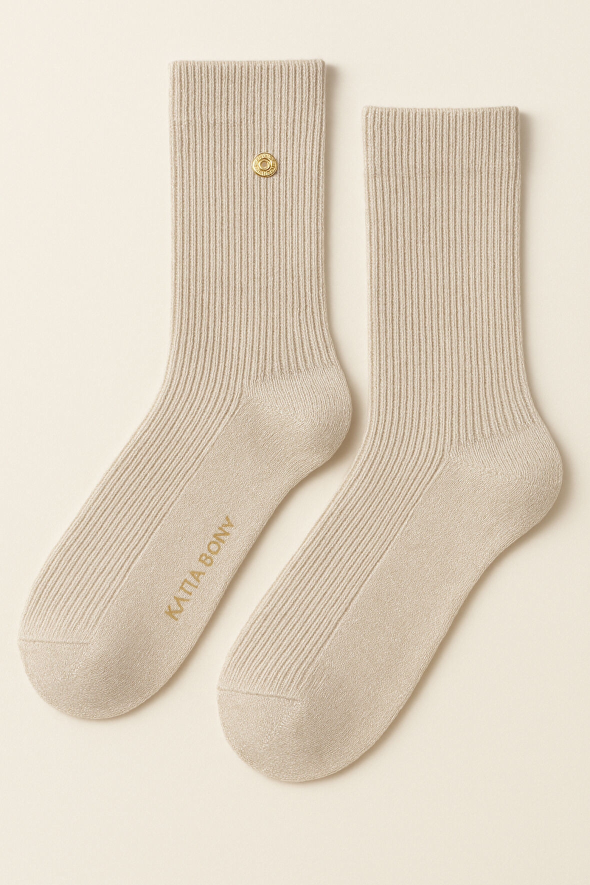 Kadın Yün Simli Soket Çorap Ekru