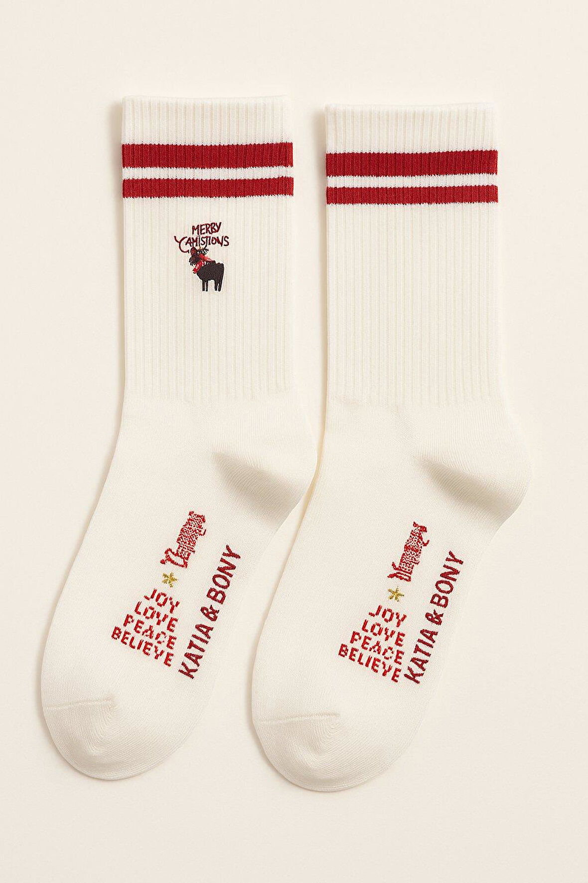 Unisex Geyikli Yılbaşı Soket Çorap Beyaz