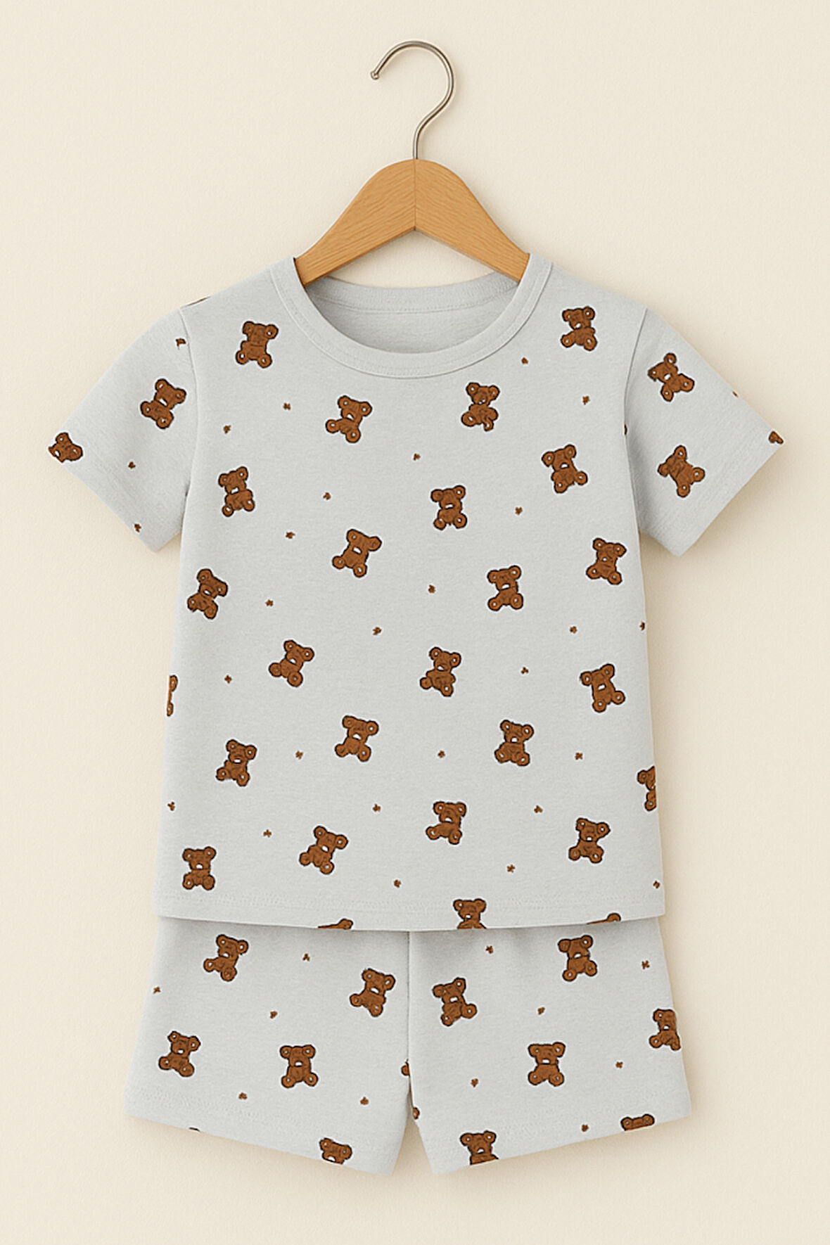 Kız Çocuk Teddy Desenli Şortlu Pijama Takımı