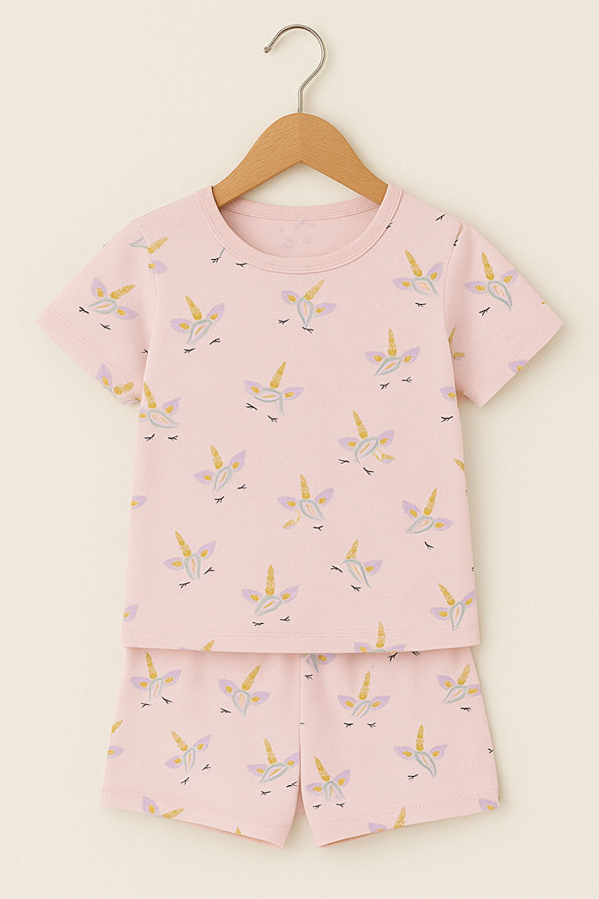 Kız Çocuk Unicorn Desenli Şortlu Pijama Takımı Açık Pembe