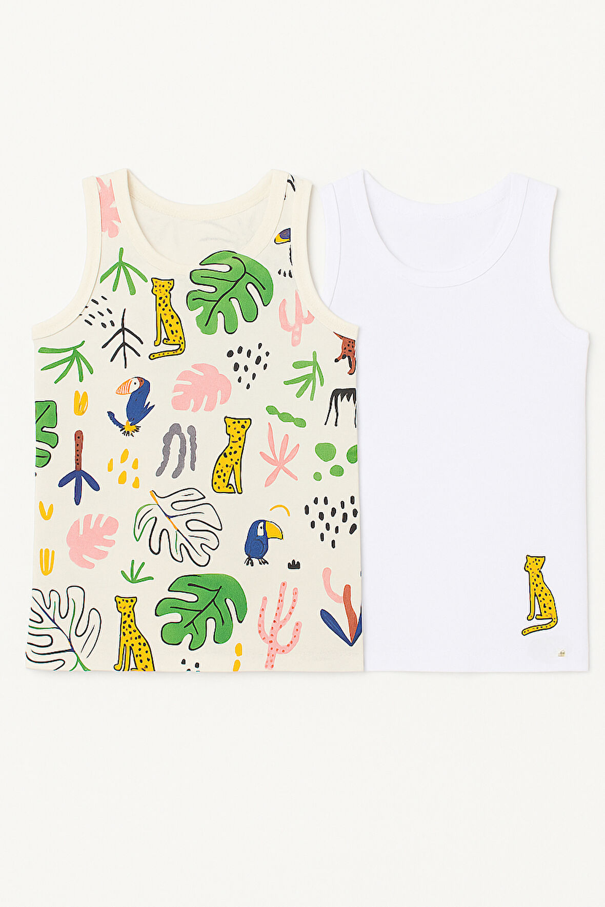 Çocuk Safari Desenli 2'li Paket Atlet Beyaz/Çok Renkli