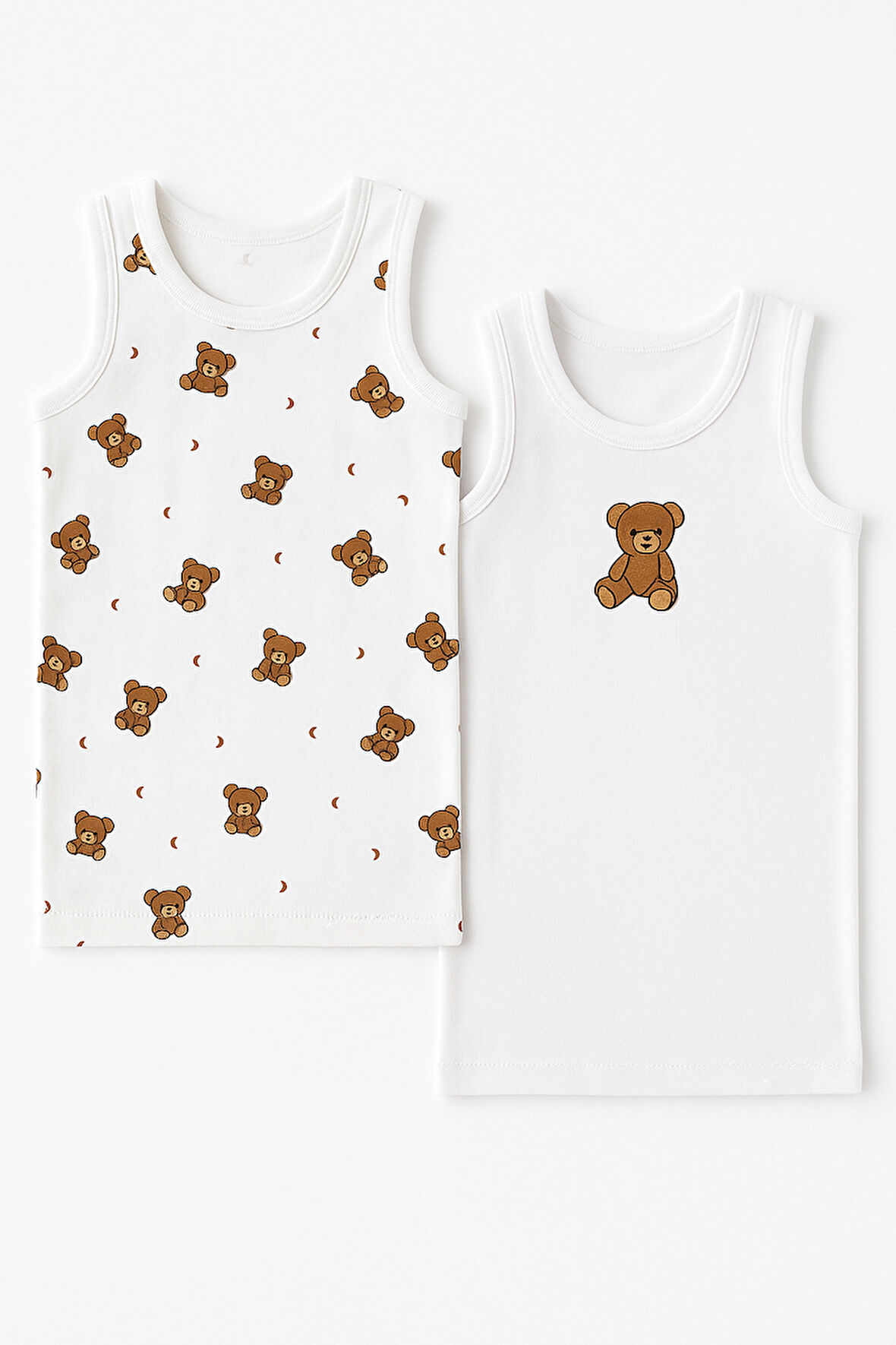 Çocuk Teddy Desenli 2'li Paket Atlet Beyaz/Lacivert