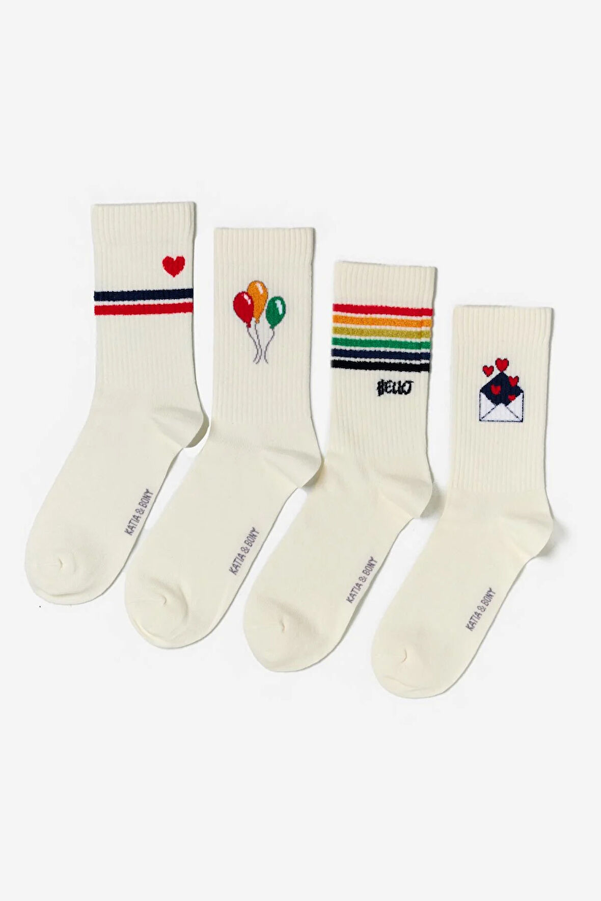 Baskılı 4'lü Paket Soket Çorap Ekru