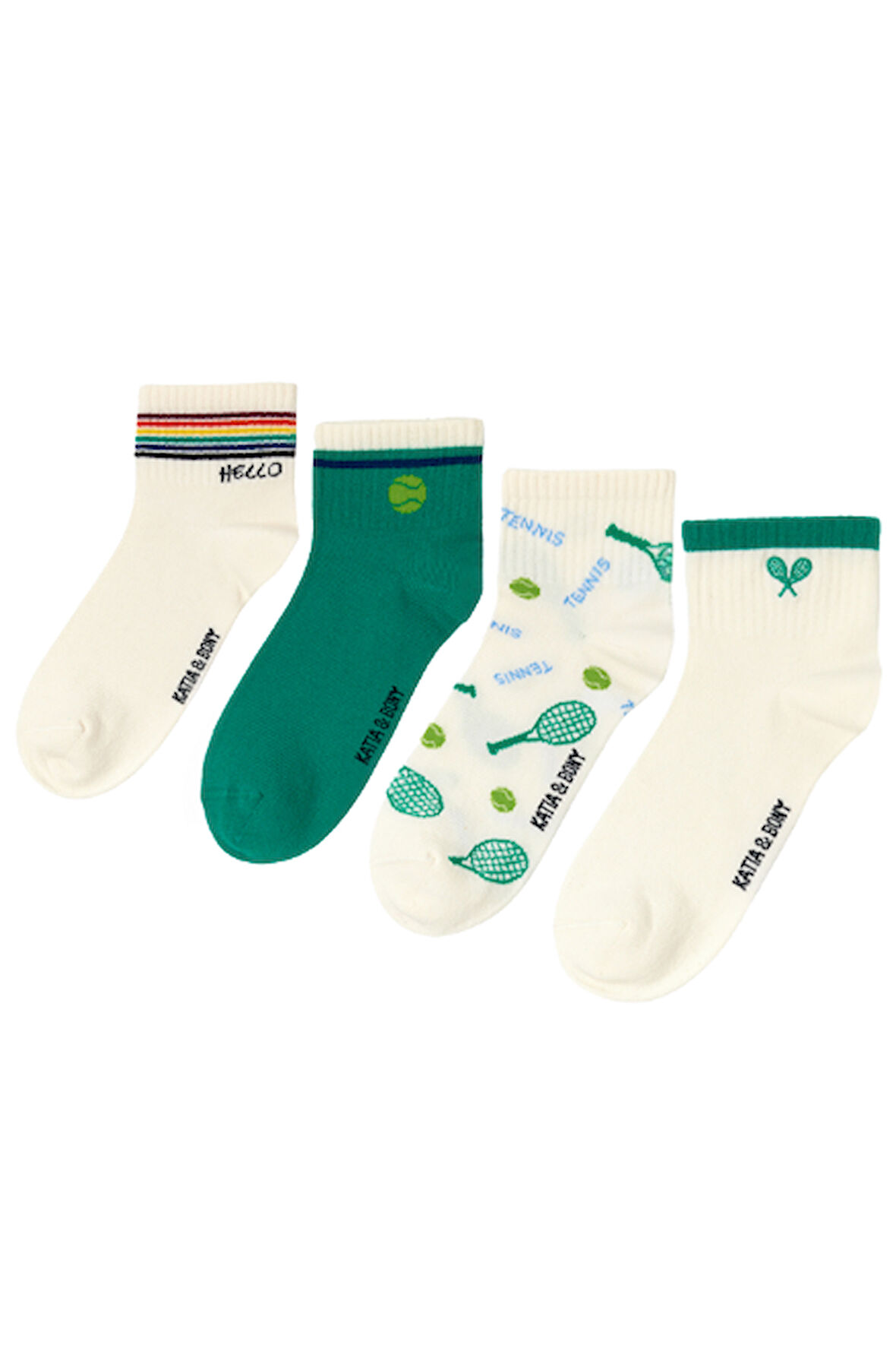 Erkek Tenis Desenli 4'lü Paket Kısa Soket Çorap