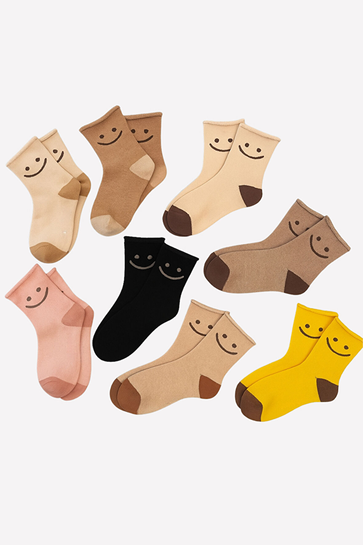 Kadın Gülen Surat Desenli Sürpriz Havlu Soket Çorap Çok Renkli