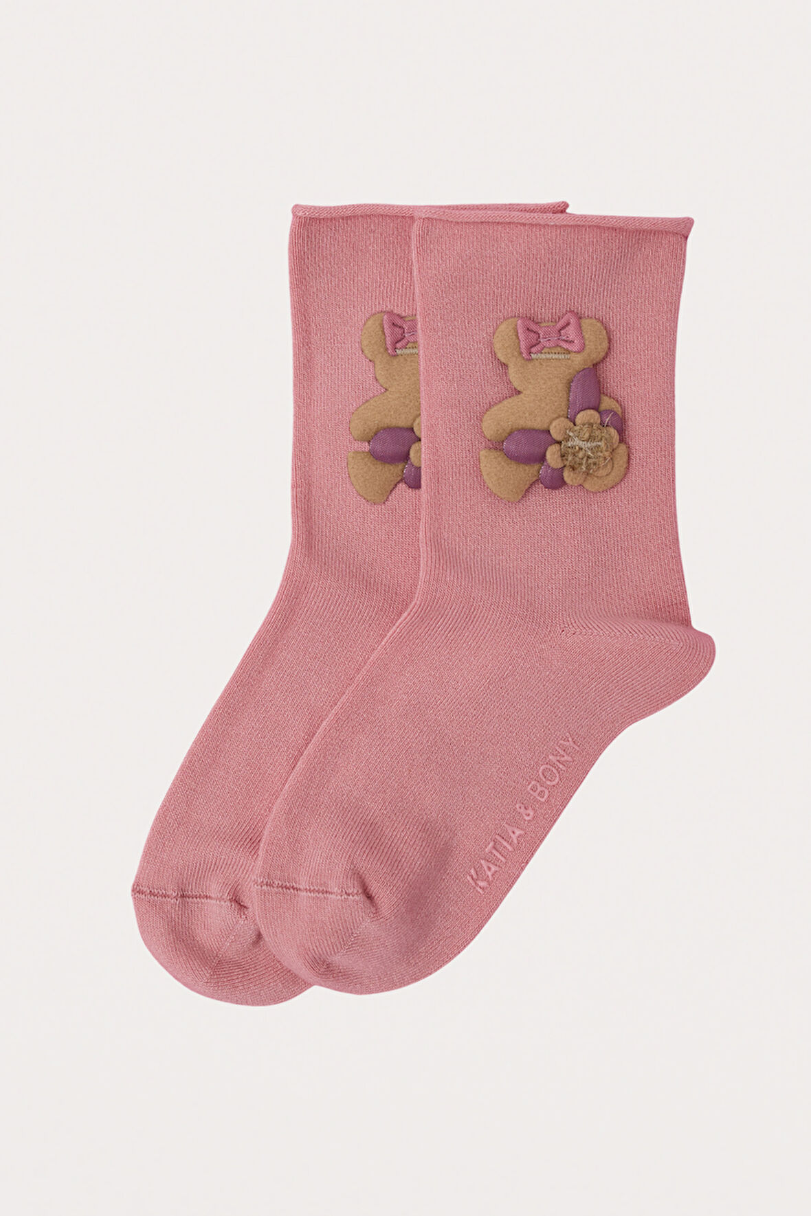 Kız Çocuk Teddy Aksesuarlı Lastiksiz Modal Çorap Açık Pembe