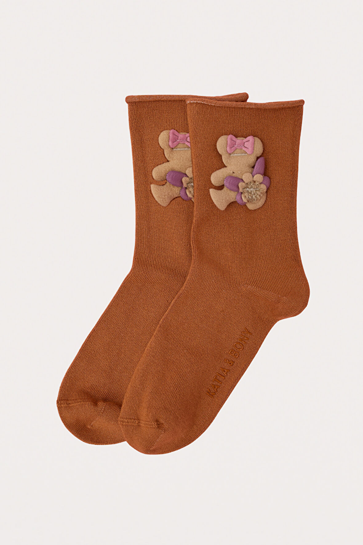 Kız Çocuk Teddy Aksesuarlı Lastiksiz Modal Soket Çorap Turuncu