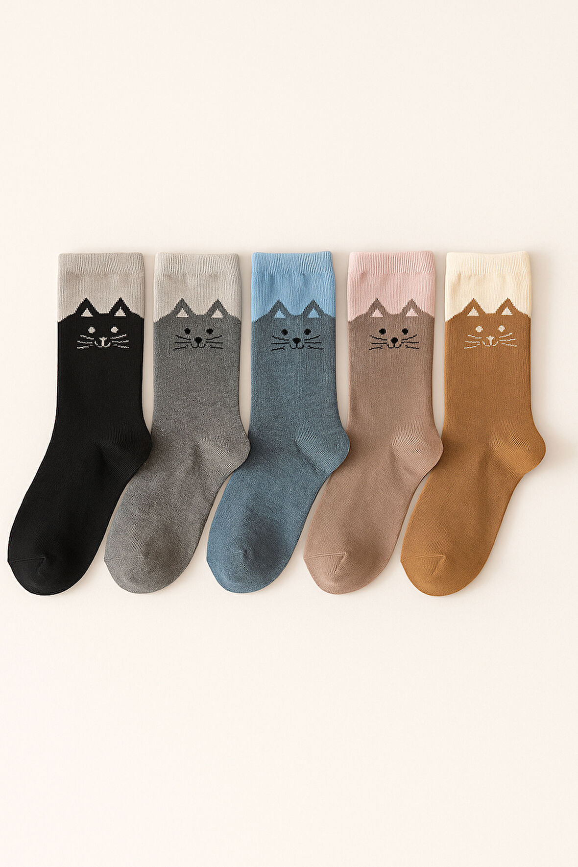 Kadın 5'li Sevimli Kedi Desenli Soket Çorap