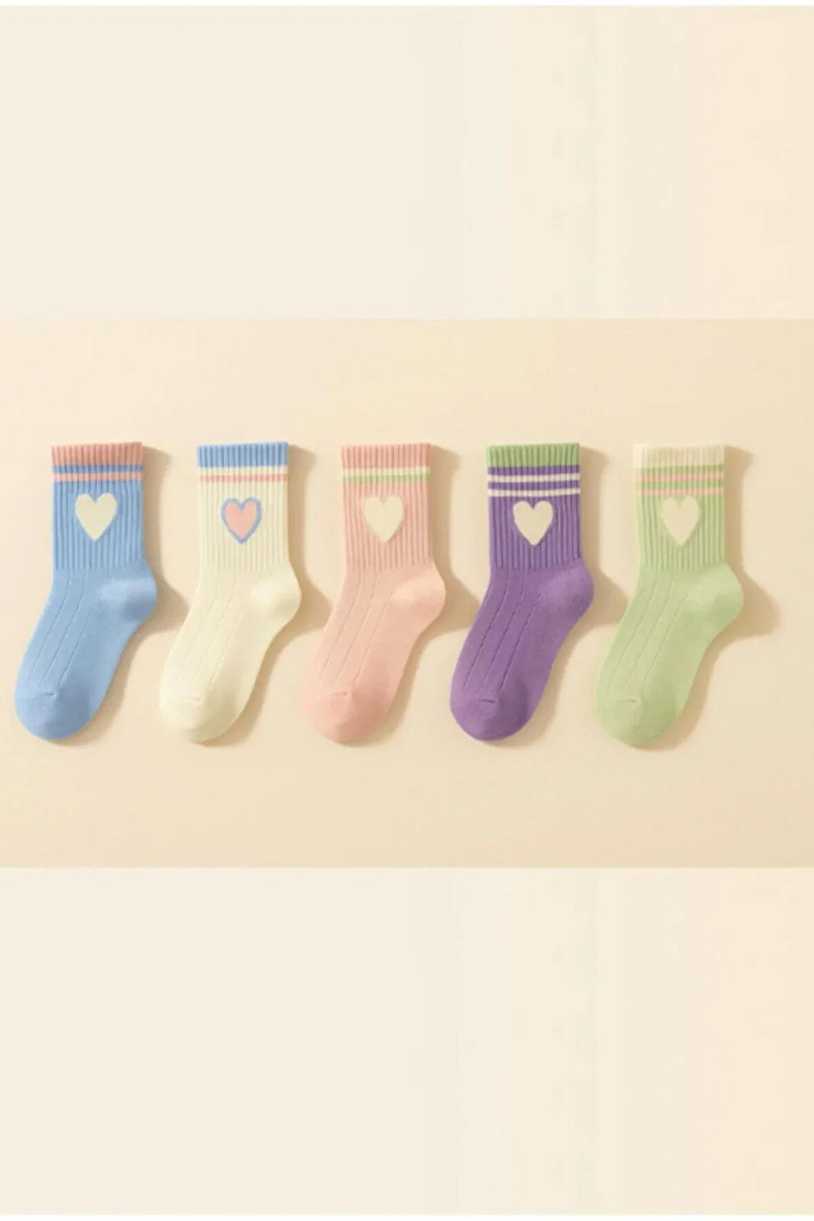 Kız Çocuk 5'li Kalpli Soket Çorap Çok Renkli