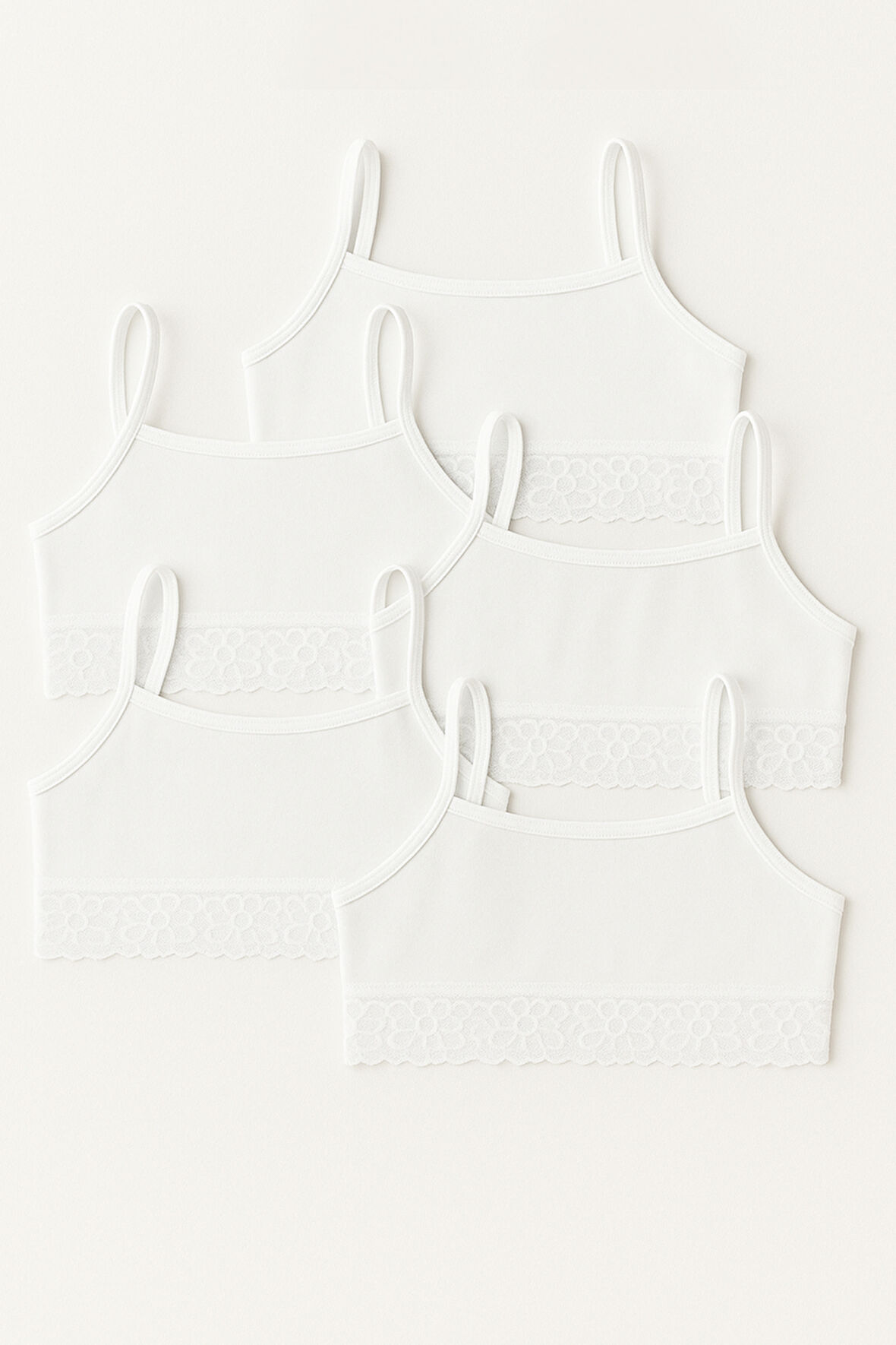 Kız Çocuk 5'li Dantel Detaylı Basic İnce Askılı Büstiyer Beyaz