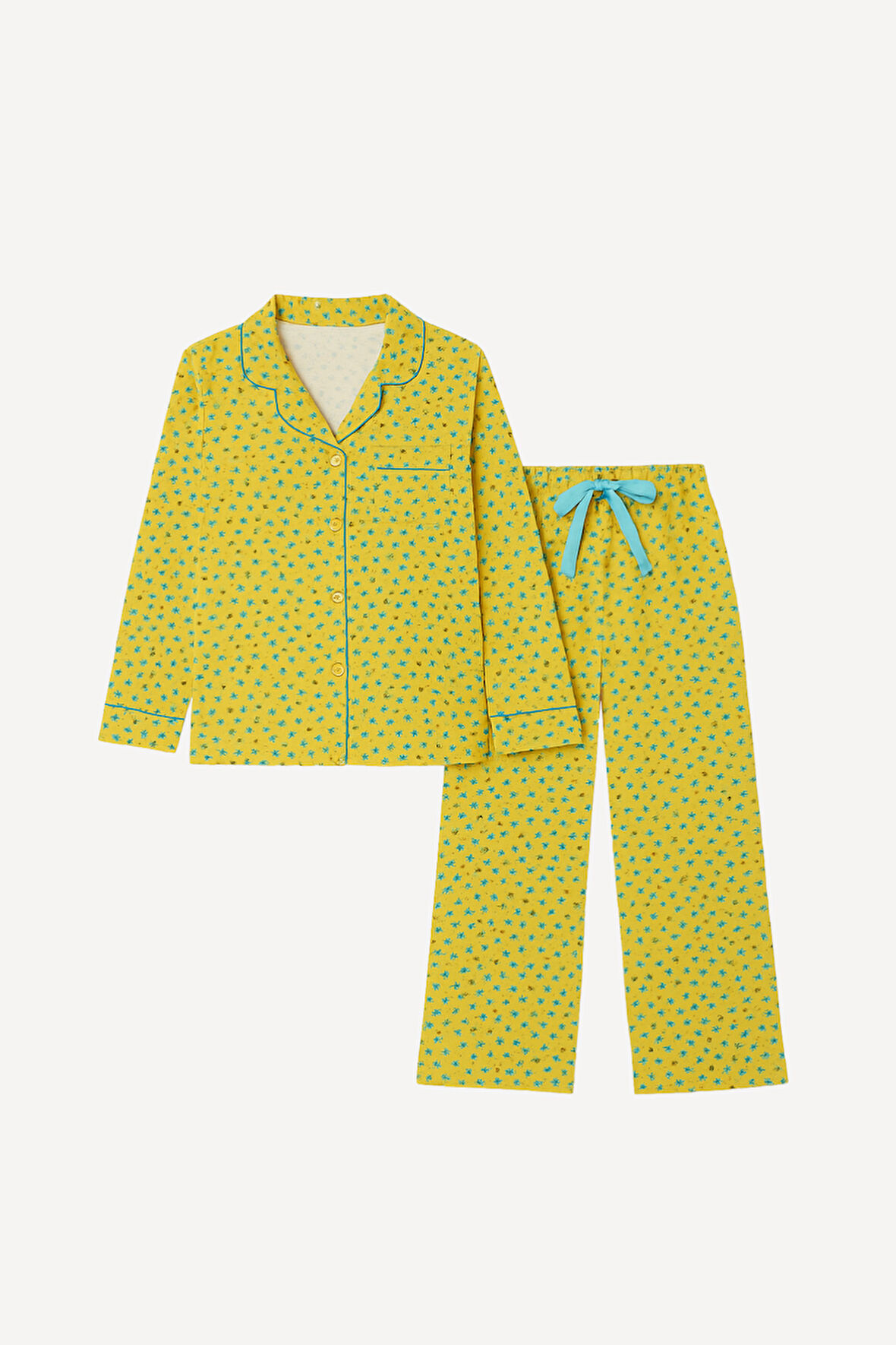 Kız Çocuk Çiçekli Pijama Takımı Hardal