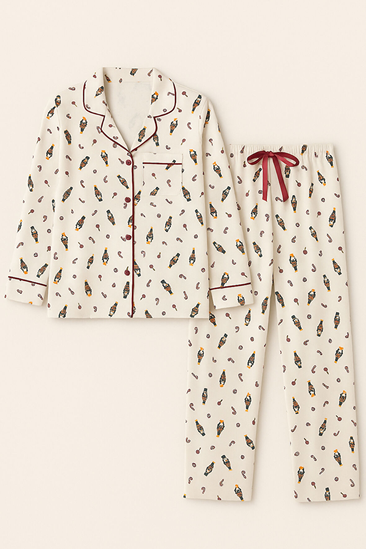 Kız Çocuk Xmass Pijama Takımı Ekru