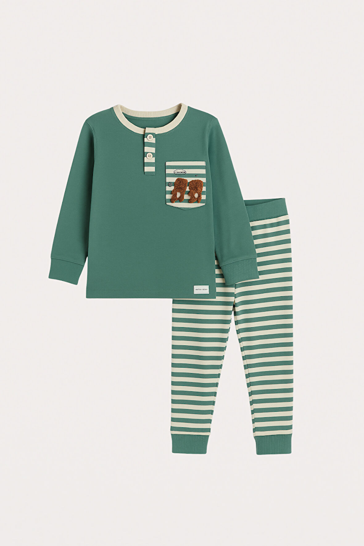 Erkek Çocuk Teddy Desenli Pijama Takımı Yeşil