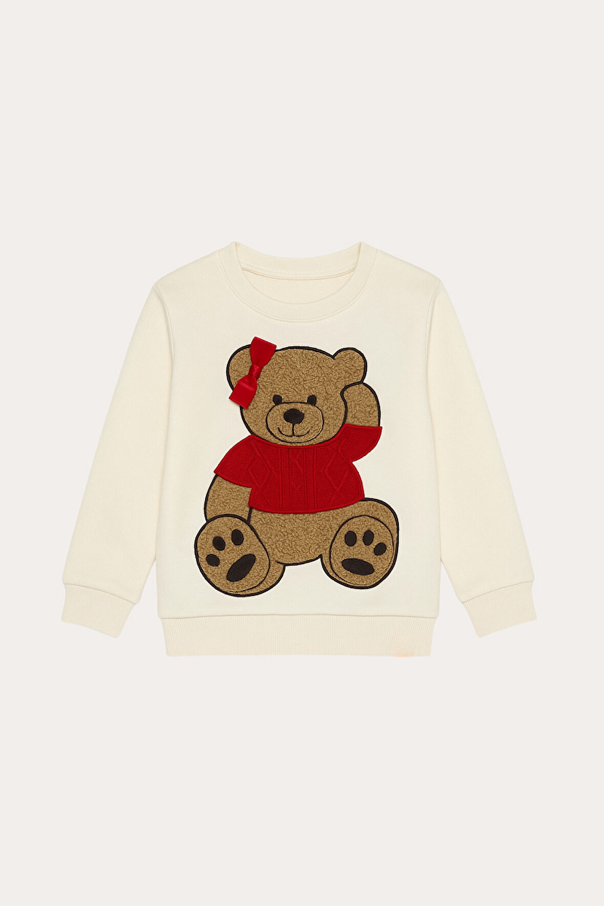 Kız Çocuk Teddy Sweatshirt Pijama Üstü Ekru