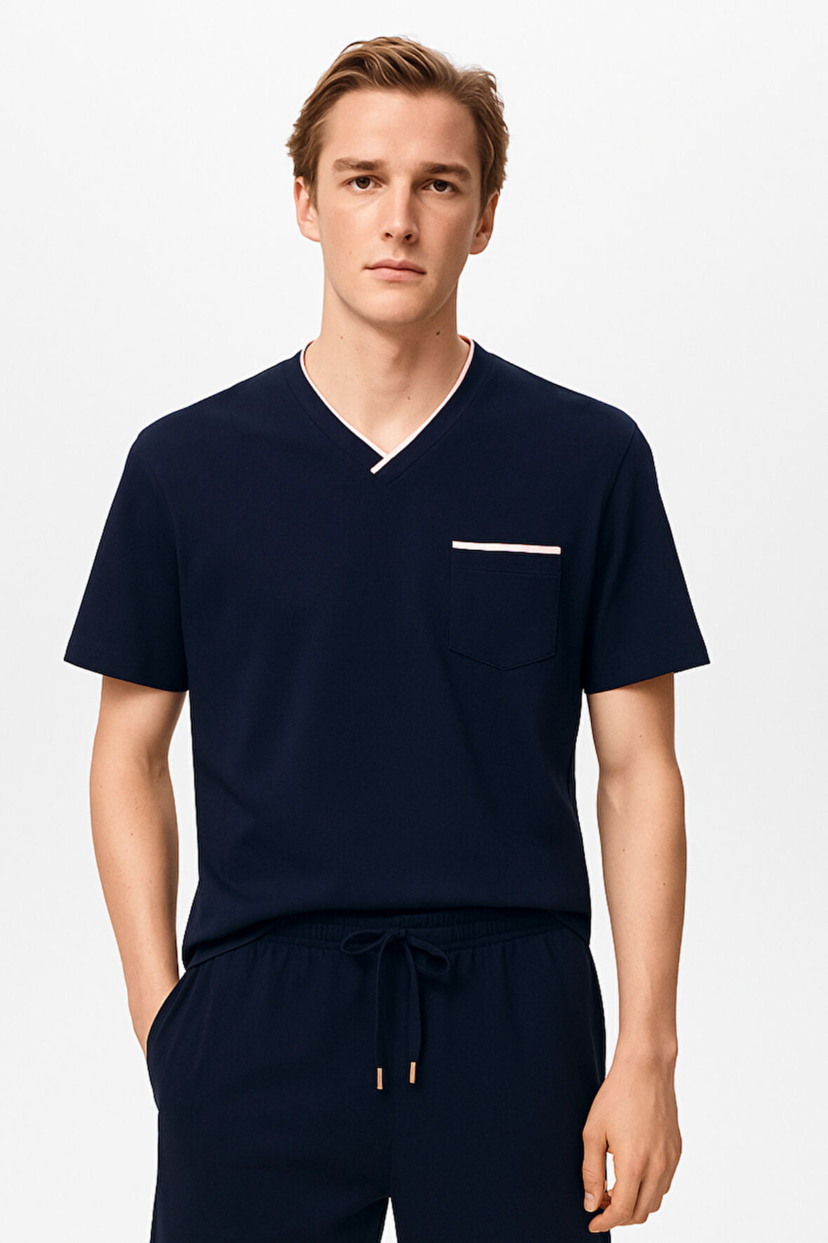 Erkek Silver Cepli Kısa Kollu Pijama Üstü Lacivert